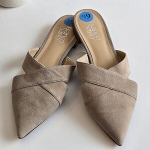 Franco Sarto Nita Tan Suede Leather Pointed Toe Cutout Mule Flats